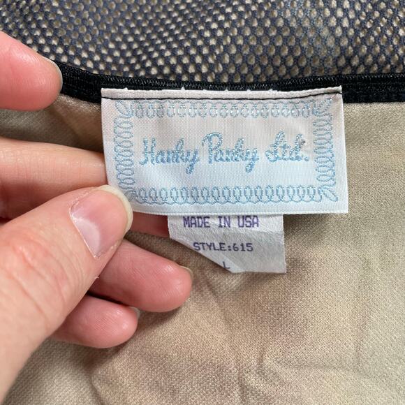 Vintage Rose Print Mesh Tee, 1990s Black & Red Fishnet Top by Hanky Panky, Sz L - Picture 11 of 15